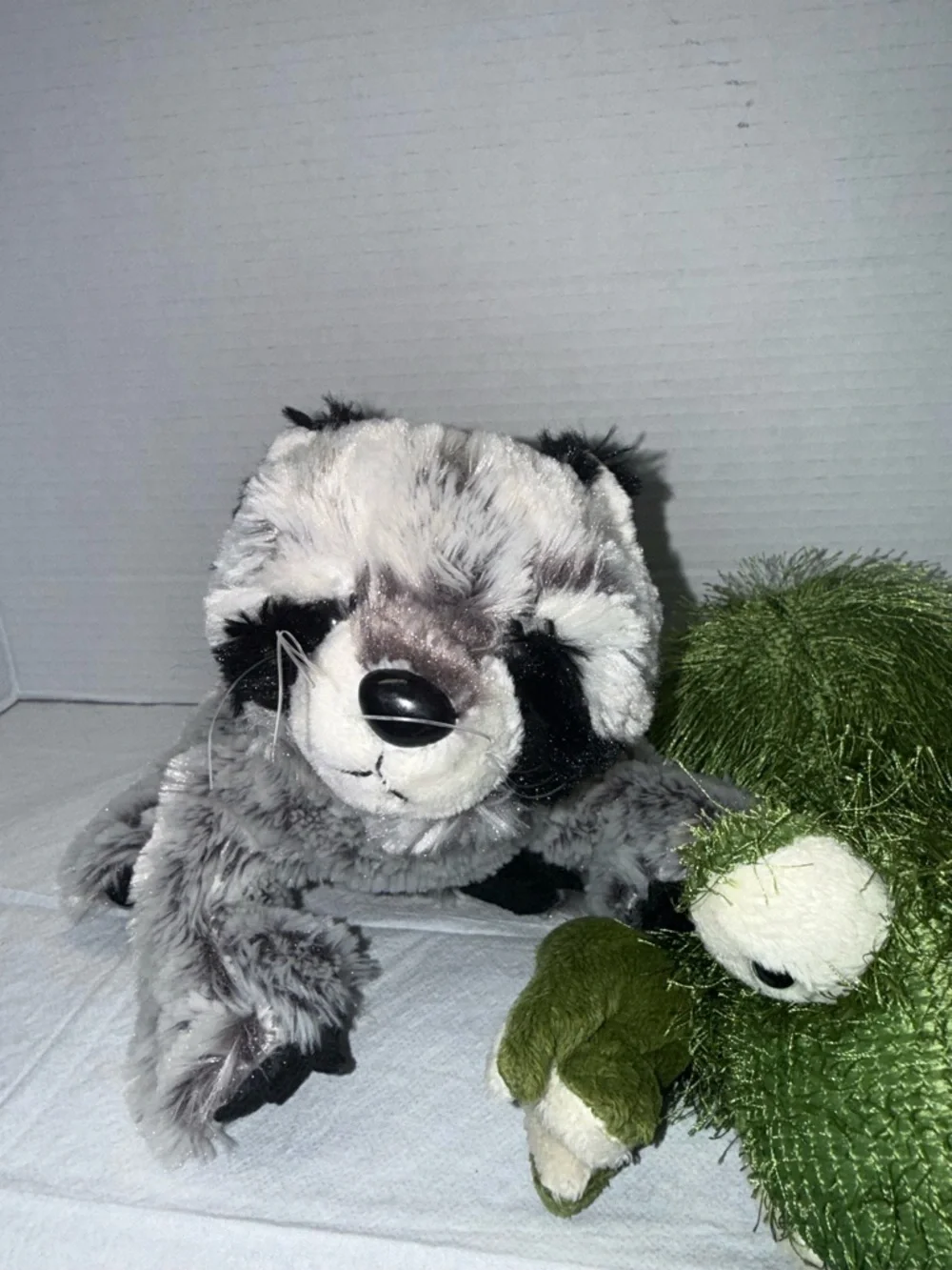 Ganz Plush Green Frog and Gray Raccoon Small Pet Toys